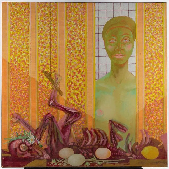 Leo Guida, Butchers Shop, Original Oil Paint on Canvas, 1983 For Sale - Image 4 of 4