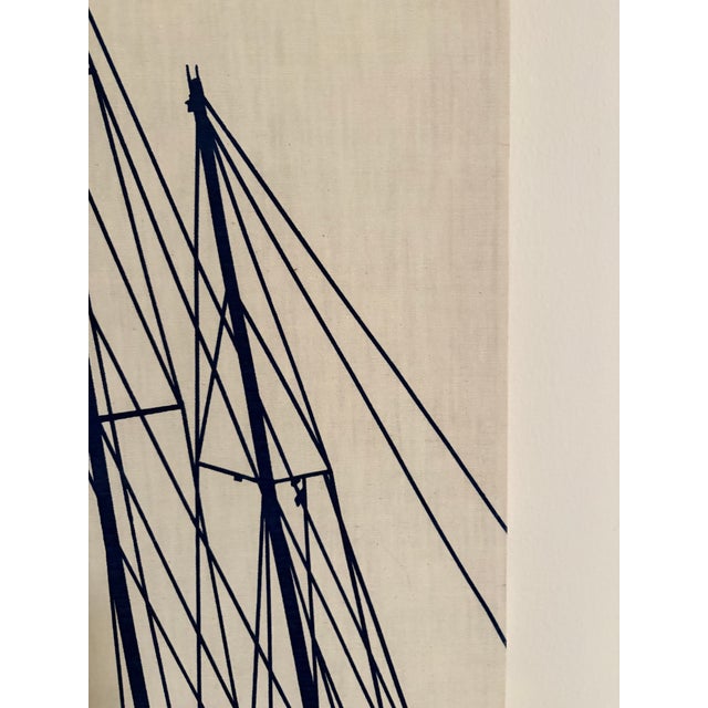 Navy Blue Vintage Marüshka Navy Blue Sailboats Nautical Screen Print on Canvas For Sale - Image 8 of 9