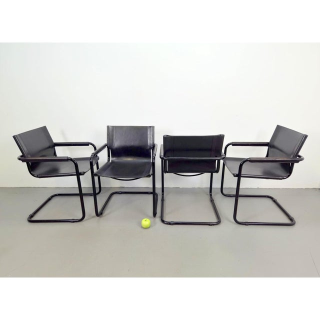 Black Mid-Century Modern Bauhaus Leather B34 Armchairs by Mart Stam & Marcel Breuer for Fasem, Italy, 1980, Set of 4 For Sale - Image 8 of 11