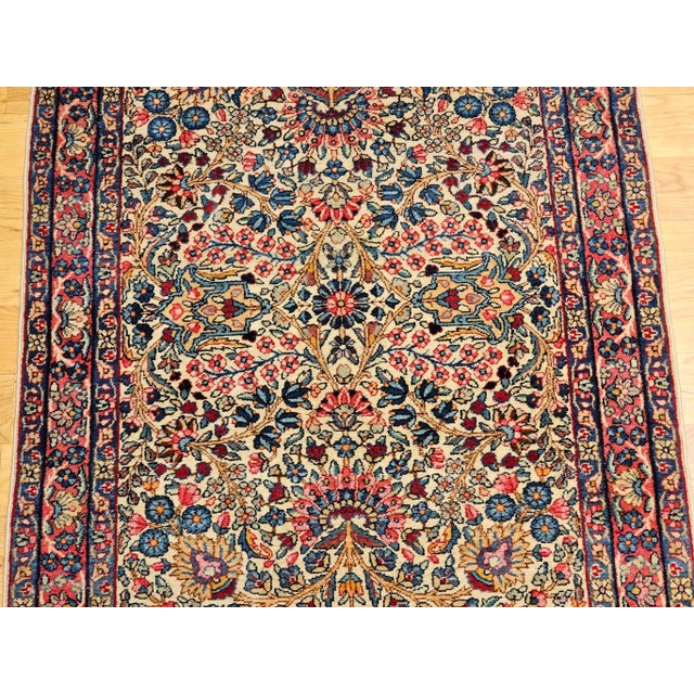 Ivory Vintage Persian Kerman Lavar Area Rug, Handwoven Floral Pattern, Ivory & Blue, 3’ X 5’ For Sale - Image 8 of 12