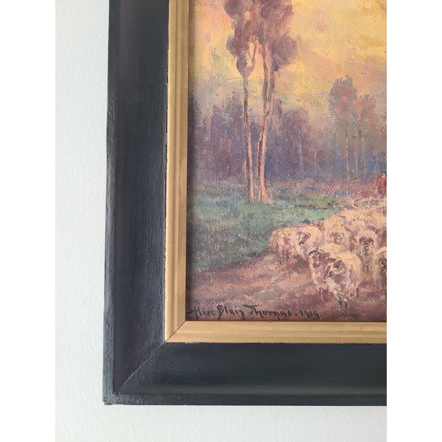 Alice Blair Pollard Antique Oil Painting Early California Pastoral Sunset With Sheep For Sale - Image 12 of 15