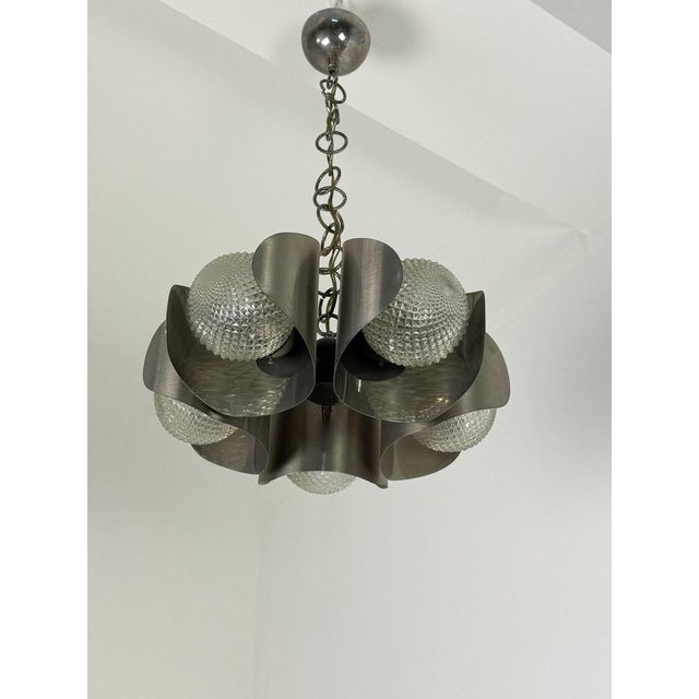 1970s Italian Steel and Glass Pendant Light, 1970s For Sale - Image 5 of 9