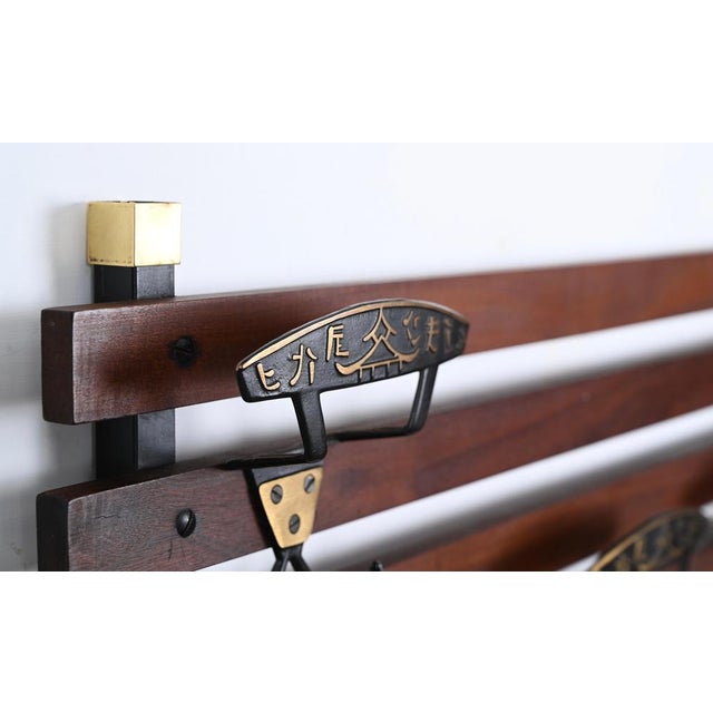 Italian Coat Rack in Teak, Brass and Black Enameled Iron, Italy, 1960s For Sale - Image 13 of 17