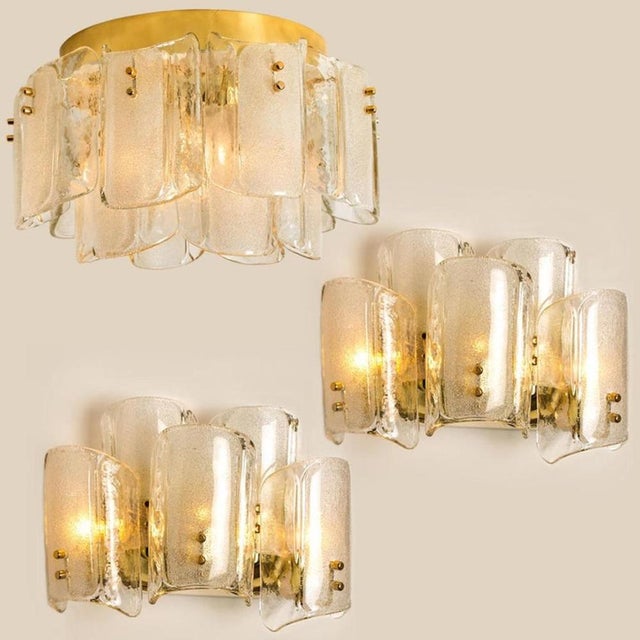 Large Glass Brass Flush Mounts in the style of Kalmar, 1969, Set of 2 For Sale - Image 17 of 18