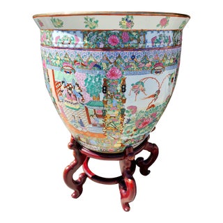 Large Chinese Porcelain Enamel Hand Painted Fish Bowl Planter For Sale