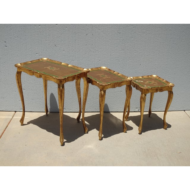 Set of Three Vintage Florentine Gold Gilt Nesting Tables Made in Italy For Sale In Los Angeles - Image 6 of 12