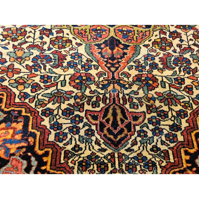 19th Century Persian Farahan Rug, Hand-Knotted Wool, Floral Pattern, Tan & Navy, 4x5 For Sale - Image 14 of 16
