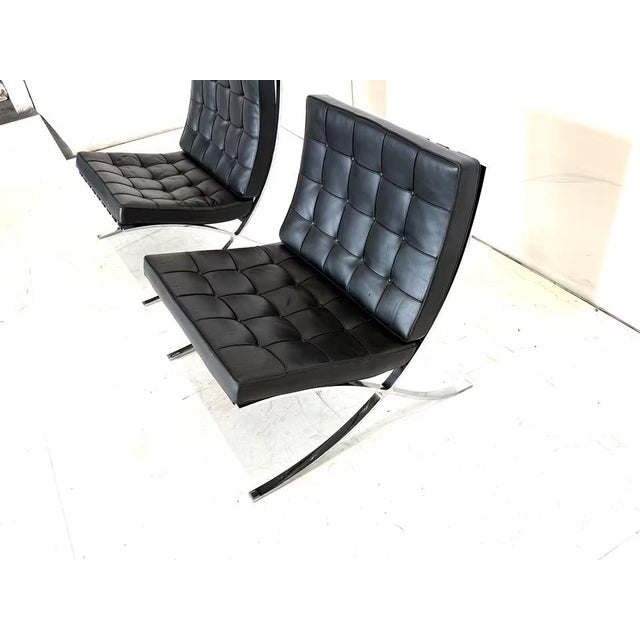Animal Skin Leather Barcelona Chairs by Ludwig Mies van der Rohe for Knoll Inc., Set of 2 For Sale - Image 7 of 17