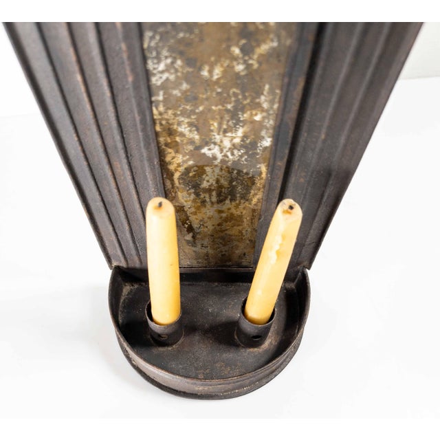 Dark Gray 19th or 20th Century Primitive Colonial Tin Mirror Back Candle Wall Sconce For Sale - Image 8 of 10
