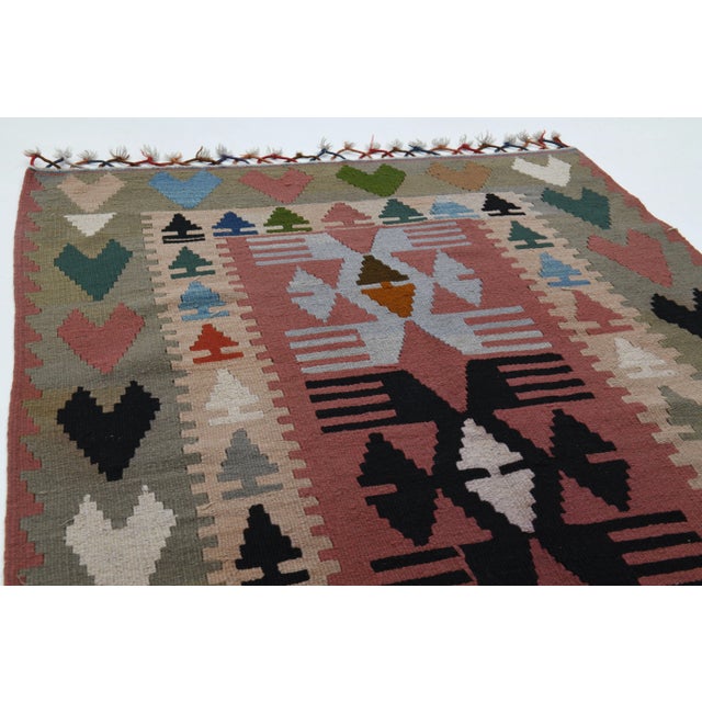 1970s 1970s Vintage Turkish Oushak Handmade Wool Cotton Green Runner Rug For Sale - Image 5 of 11