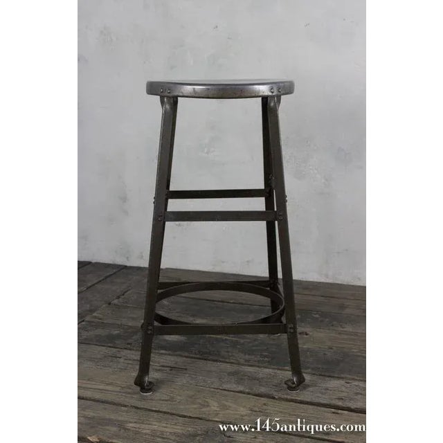 Early 20th Century American Industrial Factory Stool in Stripped Steel For Sale - Image 4 of 7