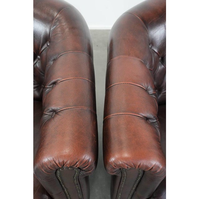 Brown Chesterfield Club Chairs in Cowhide Leather, Set of 2 For Sale - Image 8 of 18