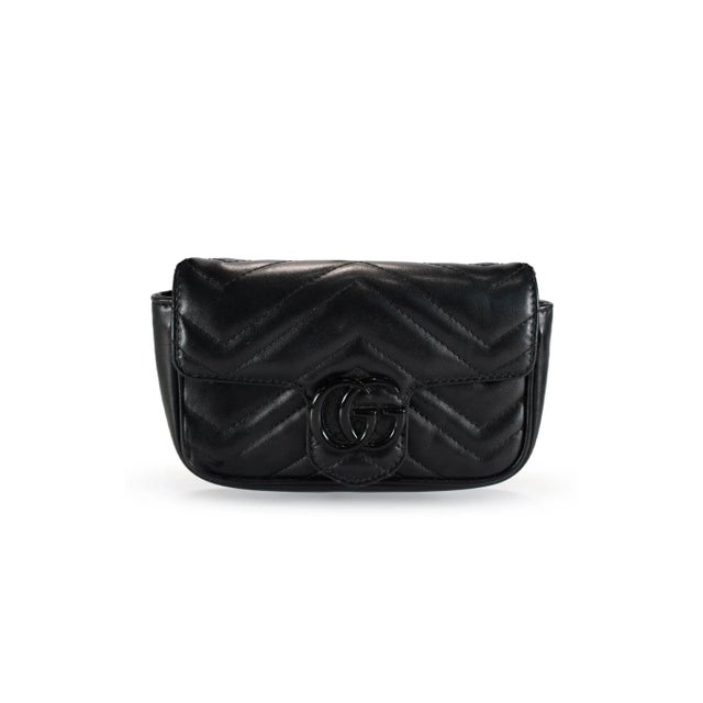 Gucci Gg Black Calfskin Matelasse Monochrome Marmont Chain Belt Bag For Sale In Houston - Image 6 of 12