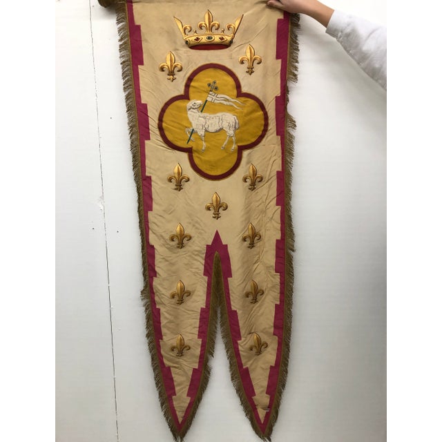 Antique French Hand-Decorated Silk Wall Flag For Sale - Image 12 of 12