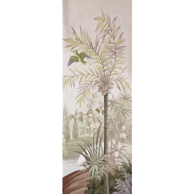 Traditional 36" * H96" * 3ps,‌ Hand-Painted Nanyang Style Palm & Banana Grove Bird Mural Wallpaper For Sale - Image 3 of 4
