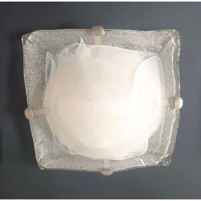 Mazzega Murano 1960s Milky White Square Murano Flush Mount For Sale - Image 4 of 7