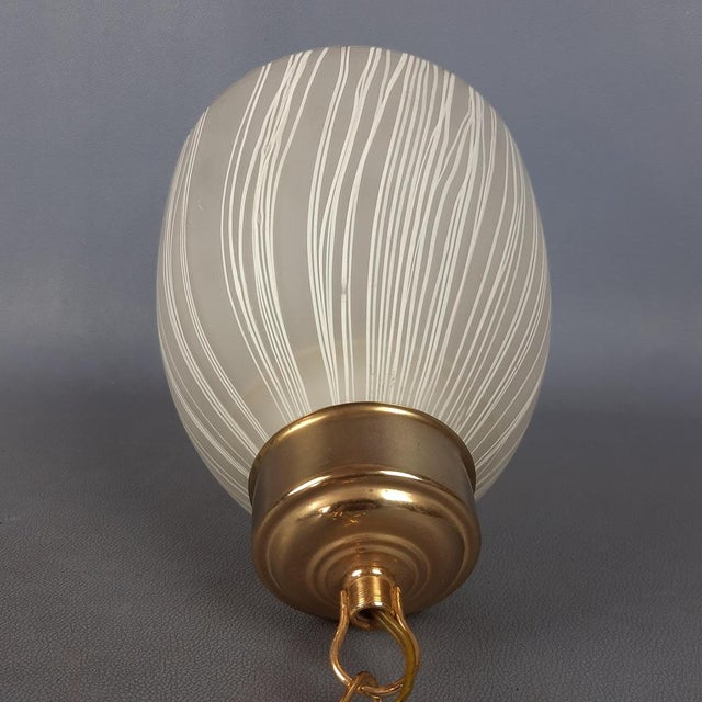Gold Modern Brass Striped Opaline and Murano Glass Pendant by Murano for Murano, 1960 For Sale - Image 8 of 17