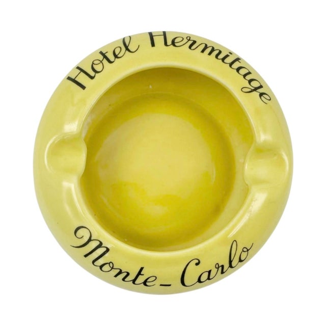 Ceramic Vintage Hotel Hermitage Monte Carlo Yellow Ceramic Ashtray For Sale - Image 7 of 10