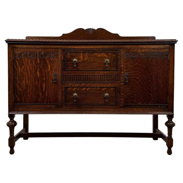 Antique English Edwardian Carved Oak Sideboard For Sale - Image 14 of 14