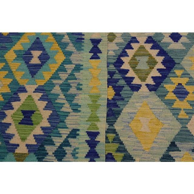 Textile 1990s Kilim Green Blue Wool Rug - 6'6" X 9'9" For Sale - Image 7 of 7