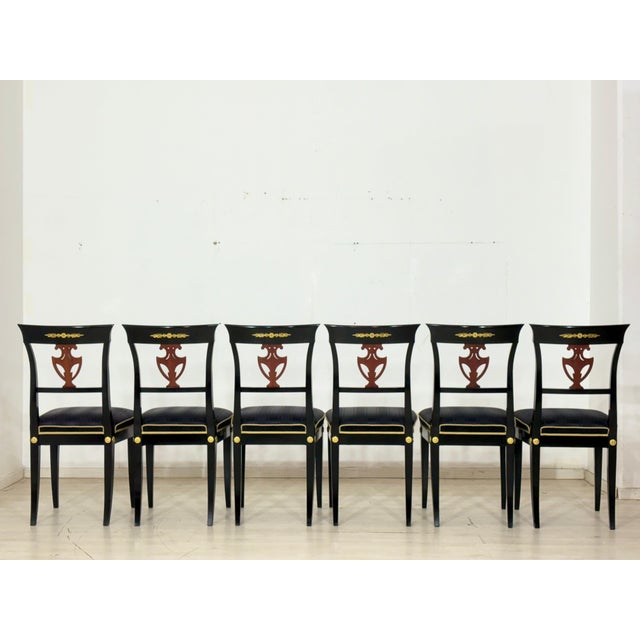 Black Vintage Biedermeier Style Chairs, 20th Century, Set of 6 For Sale - Image 8 of 12