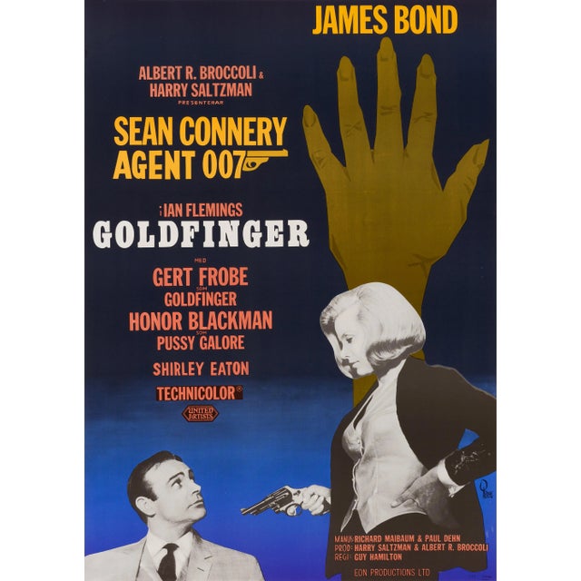 James Bond "Goldfinger" Original Vintage Film Poster by Gosta Aberg, Swedish, 1965 For Sale - Image 4 of 4