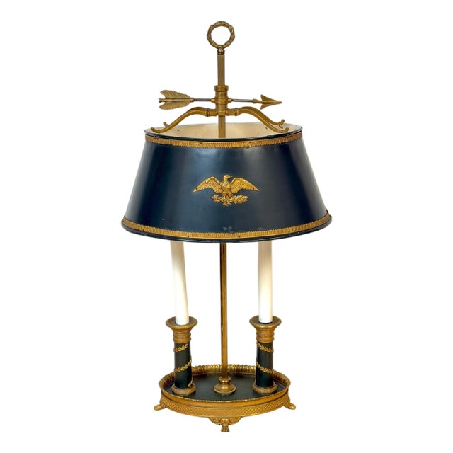 French Empire-Style Bouillotte Lamp with Napoleonic Eagle Motif, circa 1925 For Sale