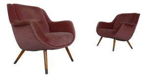 Mid-Century French Organic Mohair Lounge Chairs, 1950s, Set of 2