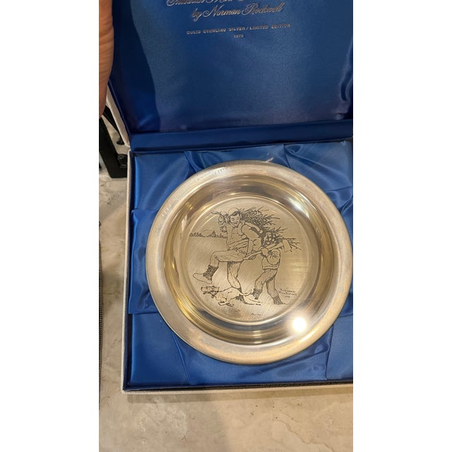 Pristine 1970 Franklin Mint Norman Rockwell 1st Annual Christmas Plate - "Bringing Home the Tree" - Solid Sterling Silver - Factory Sealed in Plastic For Sale - Image 9 of 9