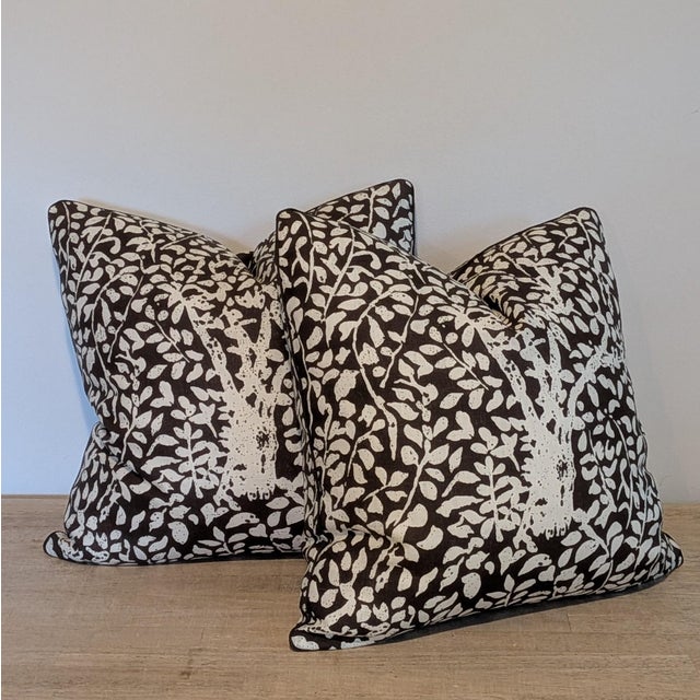 Not Yet Made - Made To Order Quadrille Arbre De Matisse Tint on Brown Linen Pillows - Double Sided Pair For Sale - Image 5 of 7