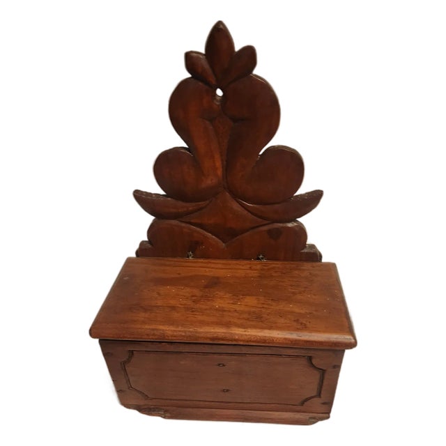 Vintage Carved Wood Primitive Salt Box For Sale