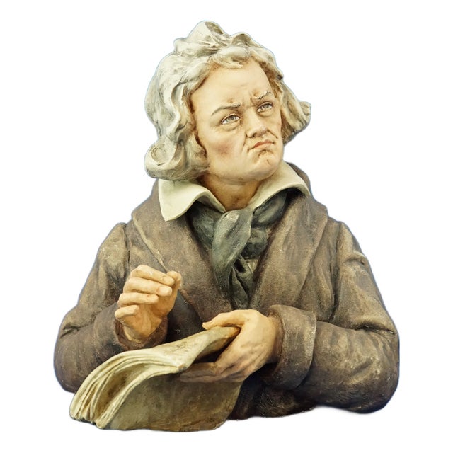Ceramic Bust Sculpture of Composer Ludwig Beethoven by Antonio Borsato, Italy, 20th Century For Sale
