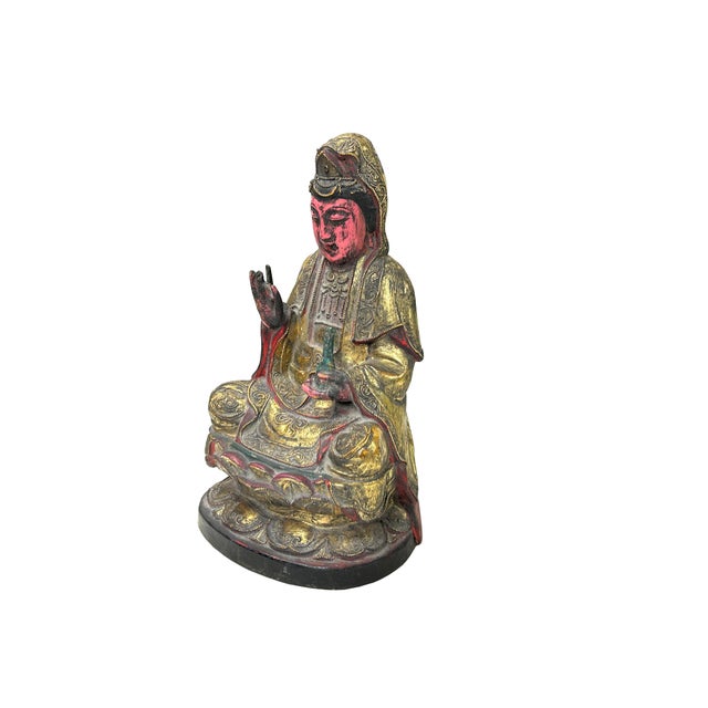 Vintage Chinese Wooden Carved Home Guardian Kwan Yin Figure For Sale In San Francisco - Image 6 of 7