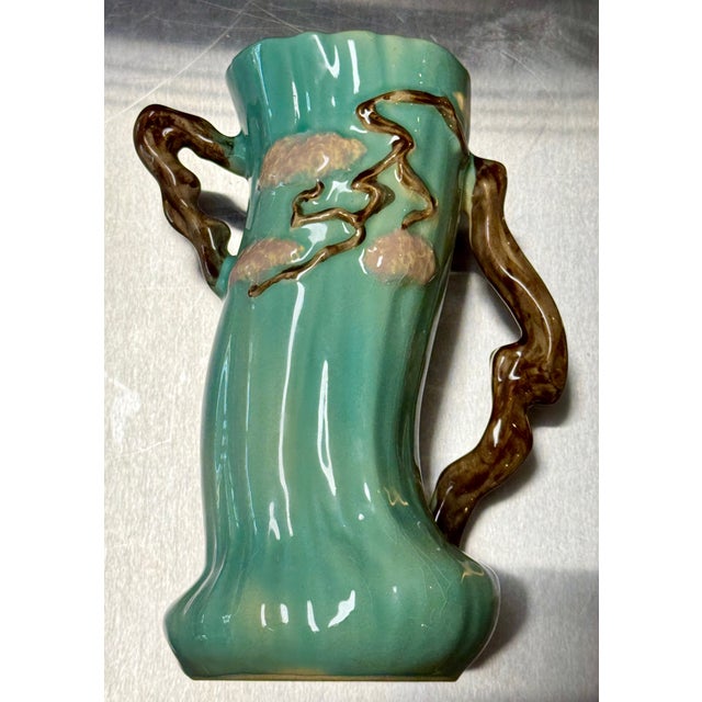 1949 Roseville Ming Tree Vase # 582 Green, Pink Brown For Sale - Image 6 of 12