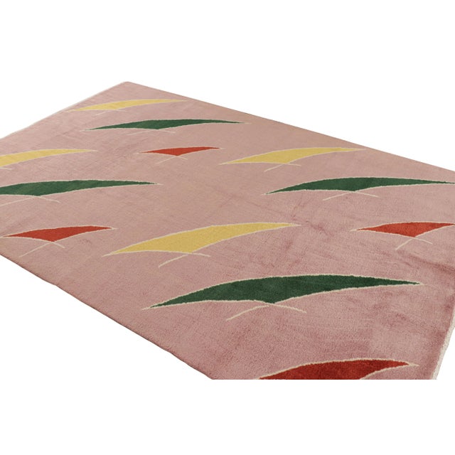 Rug & Kilim Vintage Zeki Müren Art Deco Rug in Pink With Geometric Patterns From Rug & Kilim For Sale - Image 4 of 7