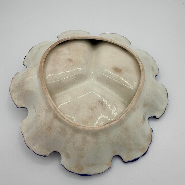 Vintage Blue and White Floral Divided Relish Dish With Scalloped Rim For Sale - Image 9 of 10