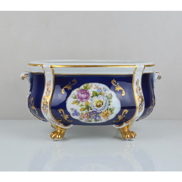 Cobalt Blue and Gilt Porcelain Jardinière, Portugal, 1950s For Sale - Image 14 of 14