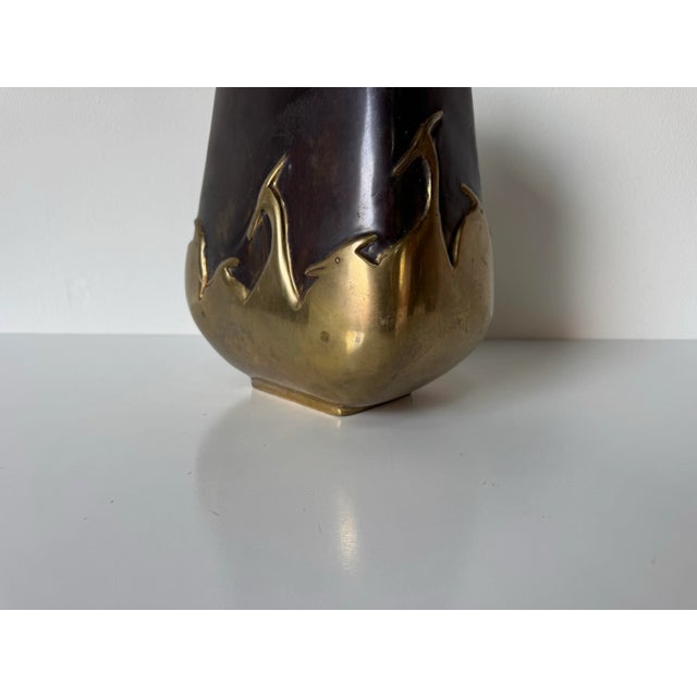 Gold Vintage Art Deco–Style Japanese Bronze Vase With Heron Motif For Sale - Image 8 of 11
