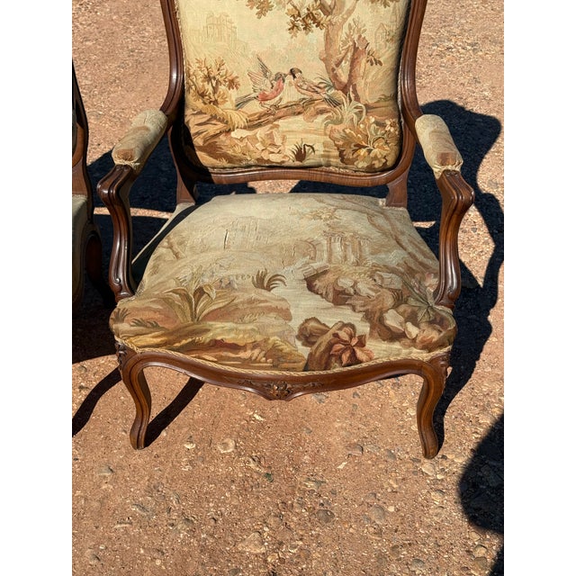 Large 18th Century French Louis XV Solid Walnut Armchair- A Pair For Sale - Image 9 of 12