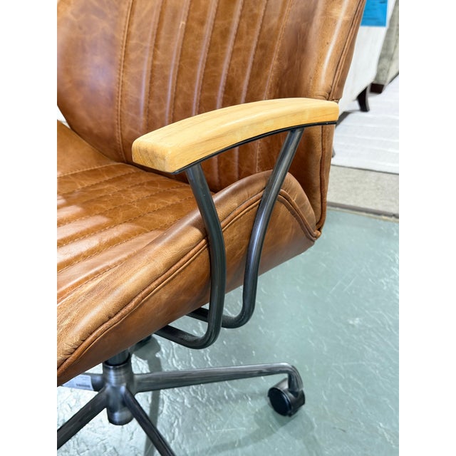 Acme Hamilton Cocoa Brown Leather Channel-Stitched Swivel Task Chair With Wood Armrests For Sale In New York - Image 6 of 11