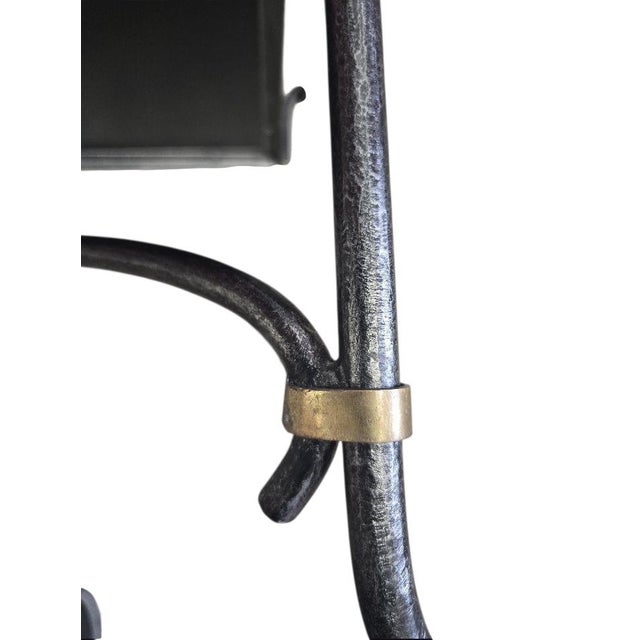 Minimalism Rare Vintage La Barge Neoclassical Wrought Iron & Leather Coffee Table For Sale - Image 3 of 7