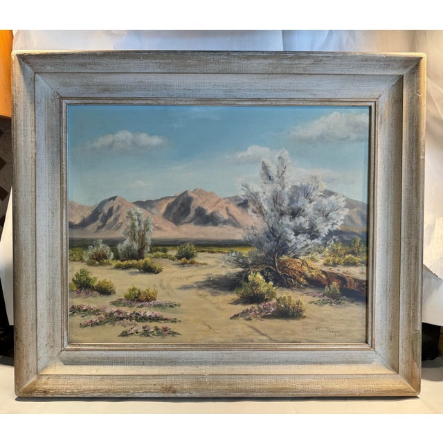 This listing is for a mid century desert landscape painting by Mimi Gregor. This oil on canvas painting depicts the San...