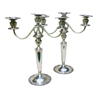 American Sterling Silver 3-Light Candelabra Pair by Mueck-Carey, Georgian Style For Sale