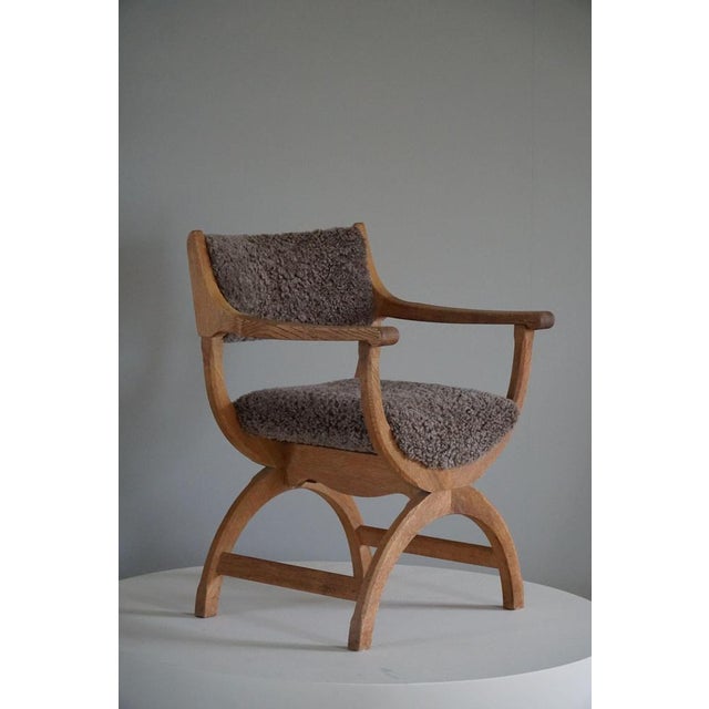 Mid-Century Armchair in Oak & Lambswool Model Kurul attributed to Henning Kjærnulf, 1960s For Sale - Image 13 of 15