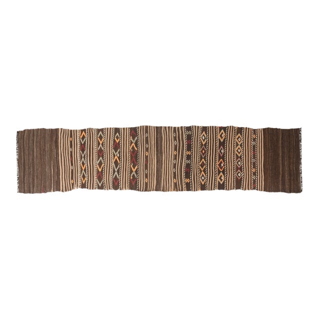 Mid 20th Century Handwoven Brown Tribal Hallway Rug For Sale