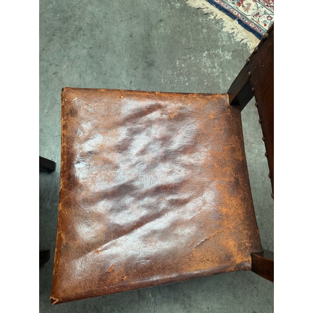 Set of 4 19th-Century English Cromwellian Leather & Oak Dining Chairs For Sale - Image 16 of 18