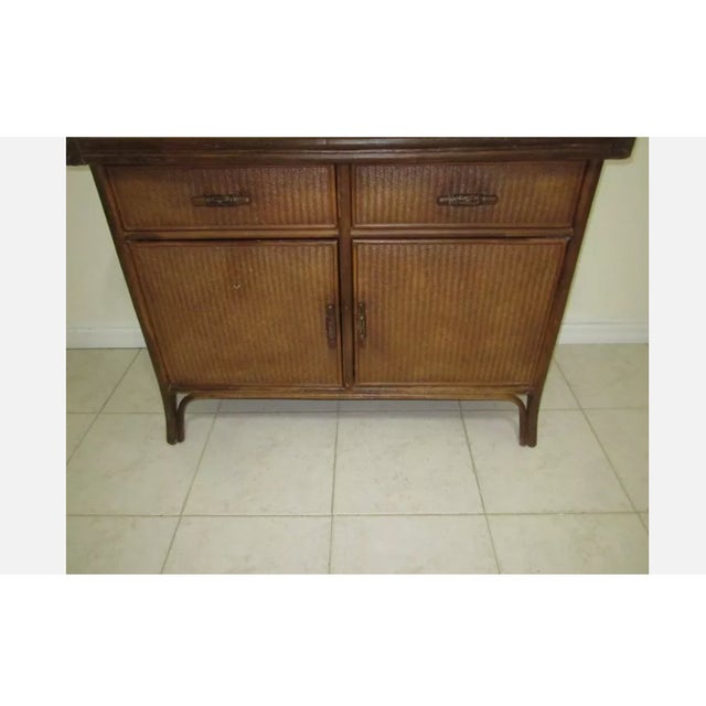 Brown 1980s Tommy Bahama Style Buffet Cabinet 2 Drawer and 2 Doors One Shelf For Sale - Image 8 of 10