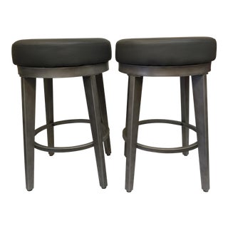 Gray Metal Counter Swivel Stools - a Pair For Sale