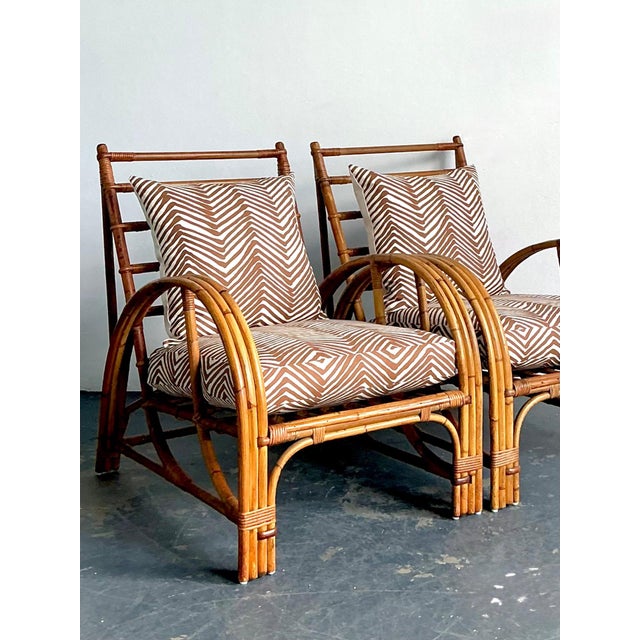 Wood Vintage Rattan Lounge Chairs in Alan Campbell “Zigzag” for Quadrille - A Pair For Sale - Image 7 of 15