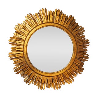 Sun Burst Large Gilt Wood Wall Mirror For Sale